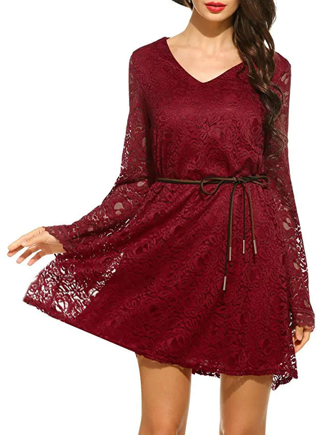 Elegant Lace Summer Plus Size V-Neck Dress